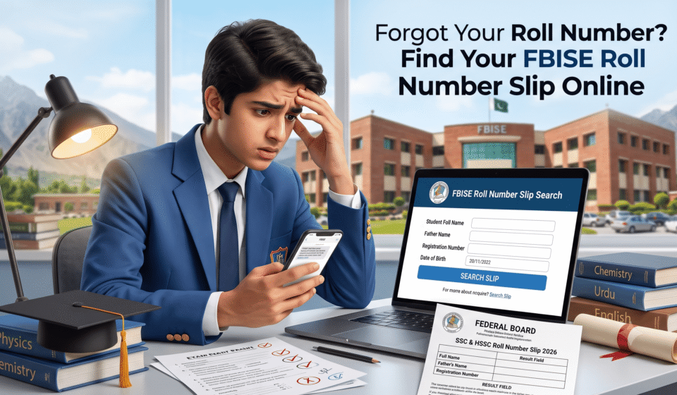 FBISE Roll Number Slip 2026 download online by name and registration number for SSC and HSSC students.